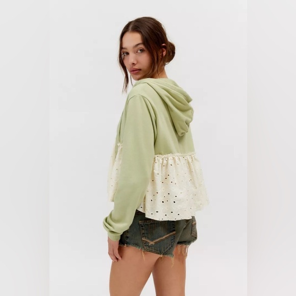New UO BDG Shai Eyelet Pullover Hoodie Sweatshirt- Green - Picture 6 of 7